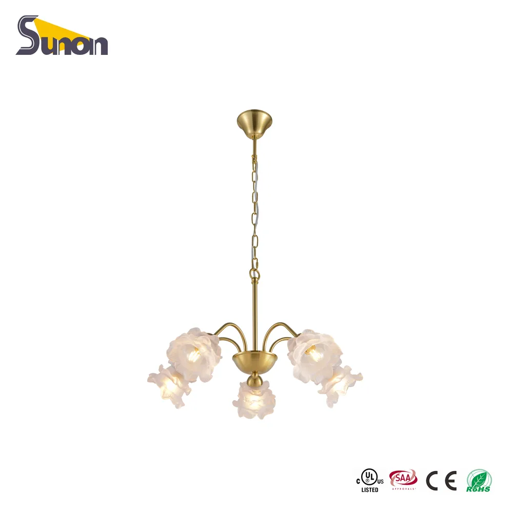 5 Light Floral Brass Chandelier