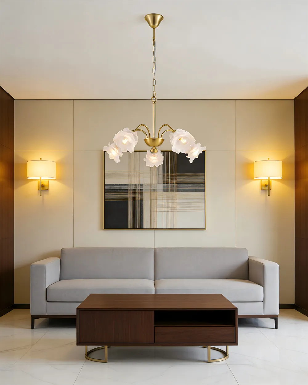5 Light Floral Brass Chandelier